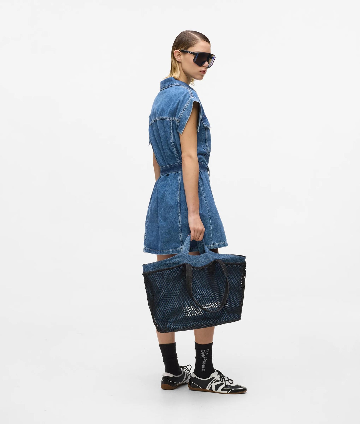 KarlLagerfeld Double Mesh Denim Shopper Washed Mid Blue
