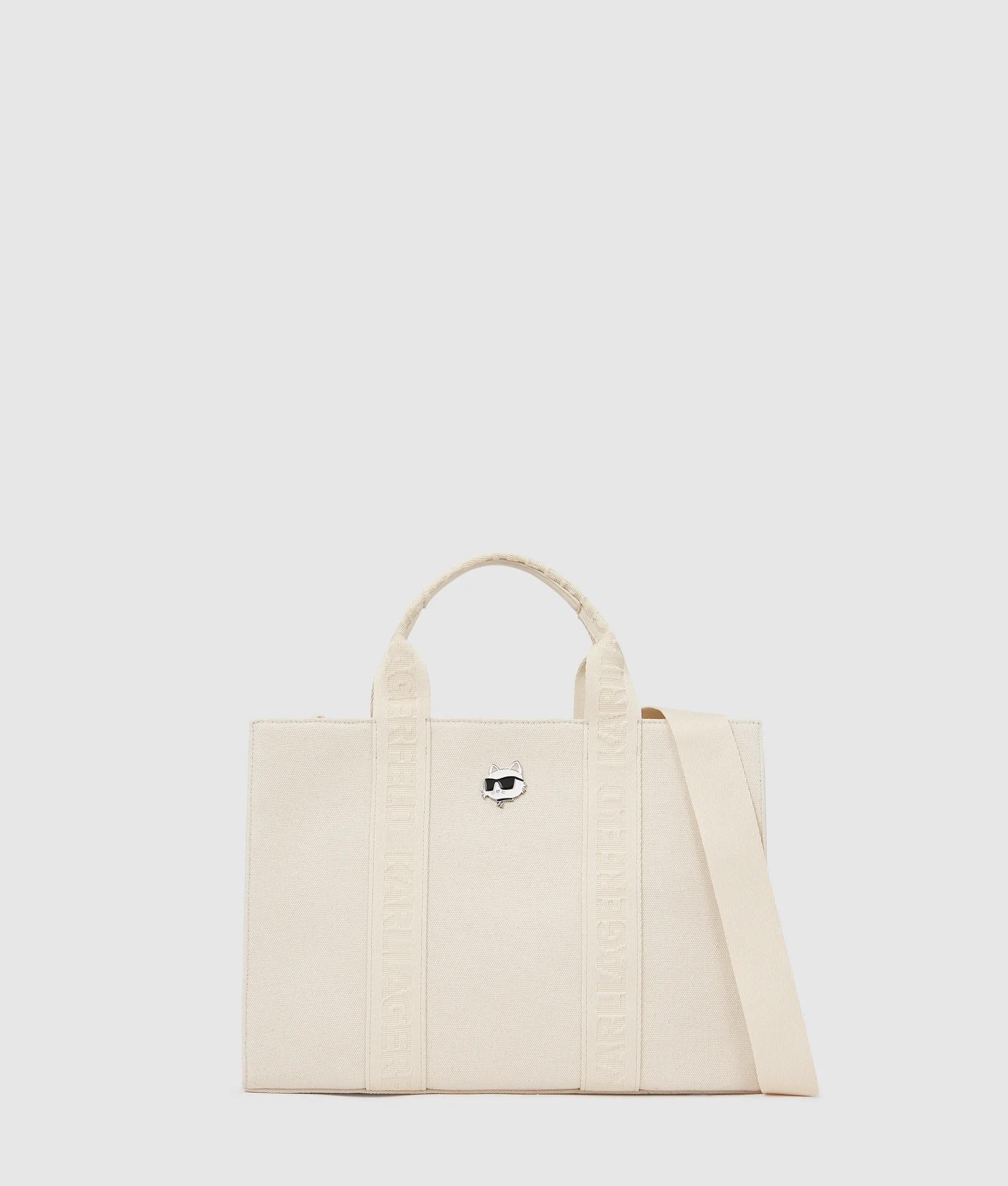 KarlLagerfeld Ikon Choupette Pin Square Tote Bag Off White