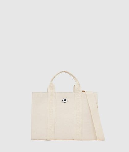 KarlLagerfeld Ikon Choupette Pin Square Tote Bag Off White