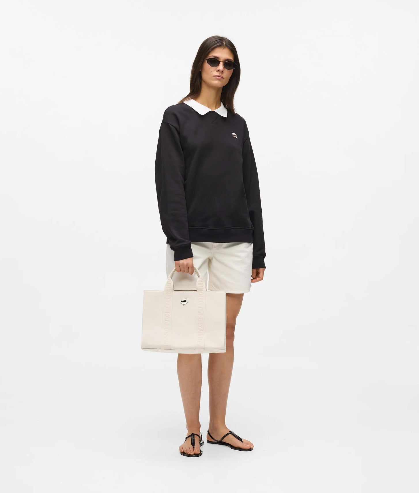 KarlLagerfeld Ikon Choupette Pin Square Tote Bag Off White