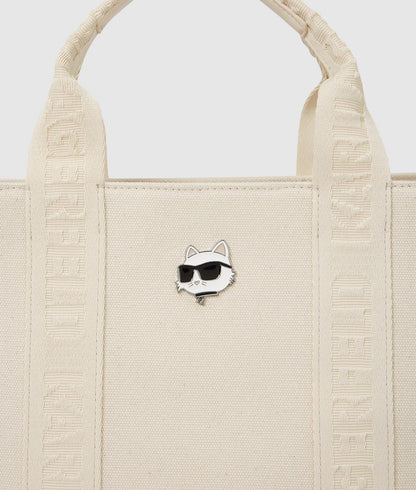 KarlLagerfeld Ikon Choupette Pin Square Tote Bag Off White