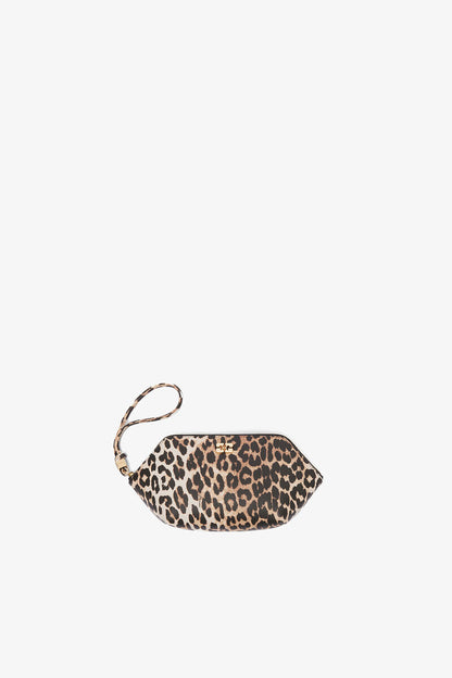 Ganni Almond Milk Bou Make Up Pouch In Grained Leopard