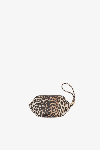 Ganni Almond Milk Bou Make Up Pouch In Grained Leopard