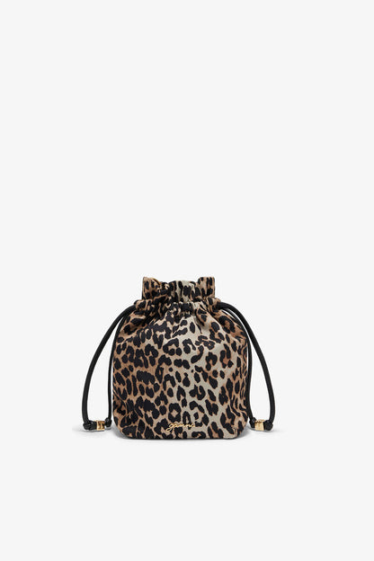 Ganni Almond Milk Printed Bou Bucket Pouch In Leopard