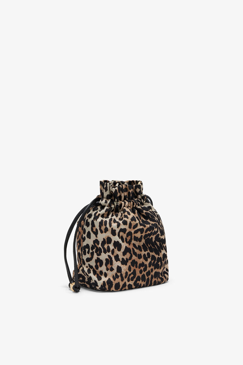 Ganni Almond Milk Printed Bou Bucket Pouch In Leopard