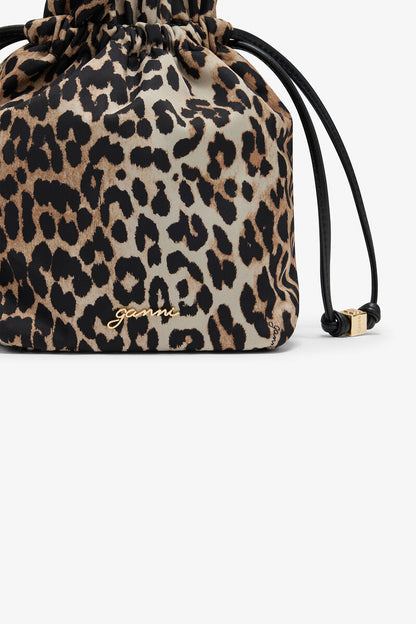 Ganni Almond Milk Printed Bou Bucket Pouch In Leopard