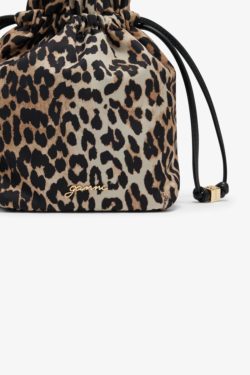 Ganni Almond Milk Printed Bou Bucket Pouch In Leopard