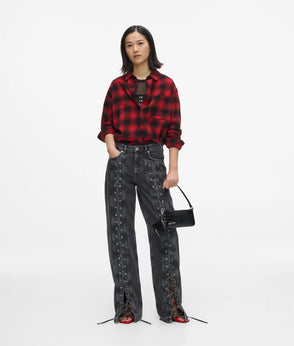 KarlLagerfeld Denim Graphic Print Bowling Bag All Over Print Textured Logo Denim