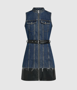 KarlLagerfeld Rebel Denim And Faux-Leather Bucket Bag Washed Dark Blue-Black