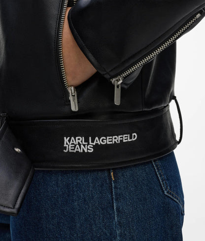KarlLagerfeld Rebel Denim And Faux-Leather Bucket Bag Washed Dark Blue-Black
