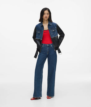 KarlLagerfeld Rebel Denim And Faux-Leather Bucket Bag Washed Dark Blue-Black