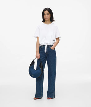 KarlLagerfeld Rebel Denim And Faux-Leather Hobo Bag Washed Dark Blue-Black