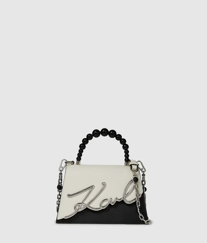 KarlLagerfeld Ksignature Faux-Pearl Top Handle Bag White/Black