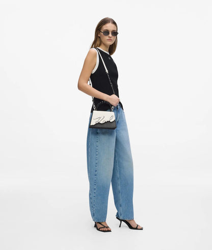 KarlLagerfeld Ksignature Faux-Pearl Top Handle Bag White/Black