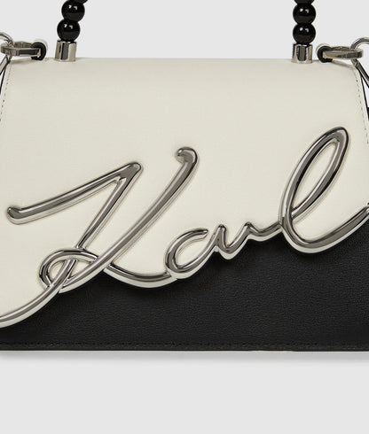 KarlLagerfeld Ksignature Faux-Pearl Top Handle Bag White/Black