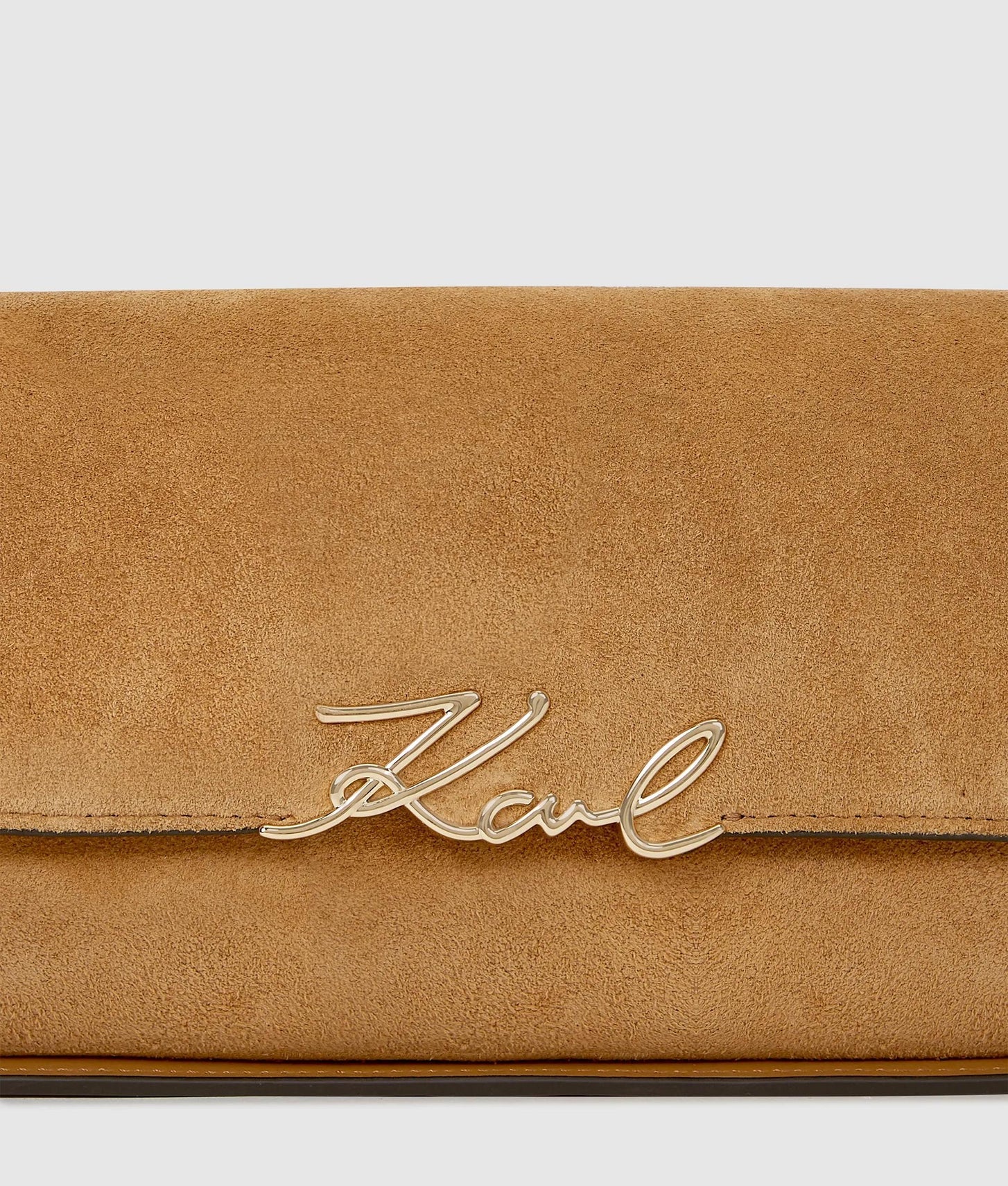 KarlLagerfeld Ksignature Suede Shoulder Bag Caramel