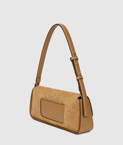 KarlLagerfeld Ksignature Suede Shoulder Bag Caramel