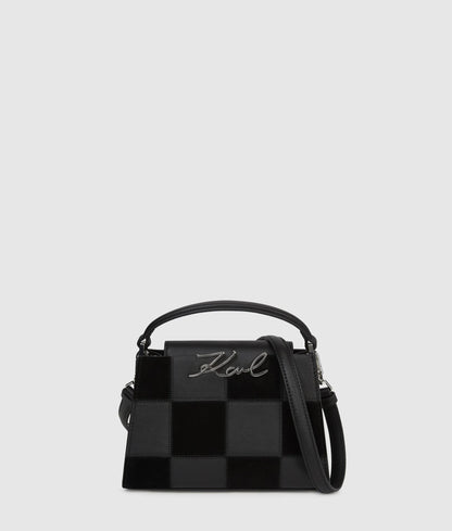 KarlLagerfeld Ksignature Checkered Top Handle Bag Black-Nickel