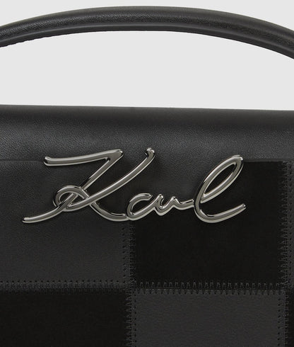 KarlLagerfeld Ksignature Checkered Top Handle Bag Black-Nickel