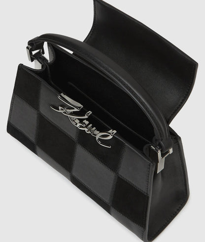 KarlLagerfeld Ksignature Checkered Top Handle Bag Black-Nickel