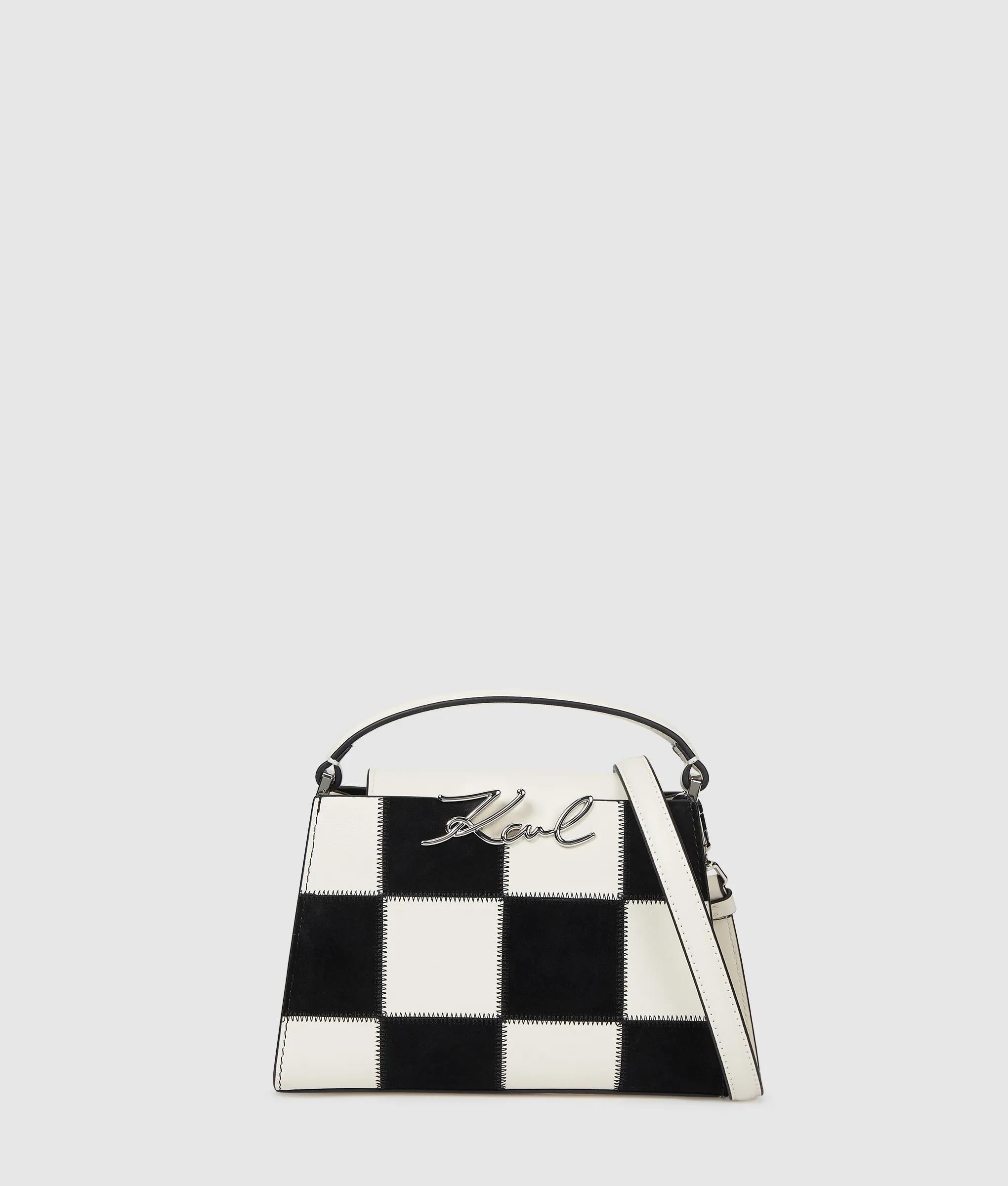 KarlLagerfeld Ksignature Checkered Top Handle Bag Black/White Check