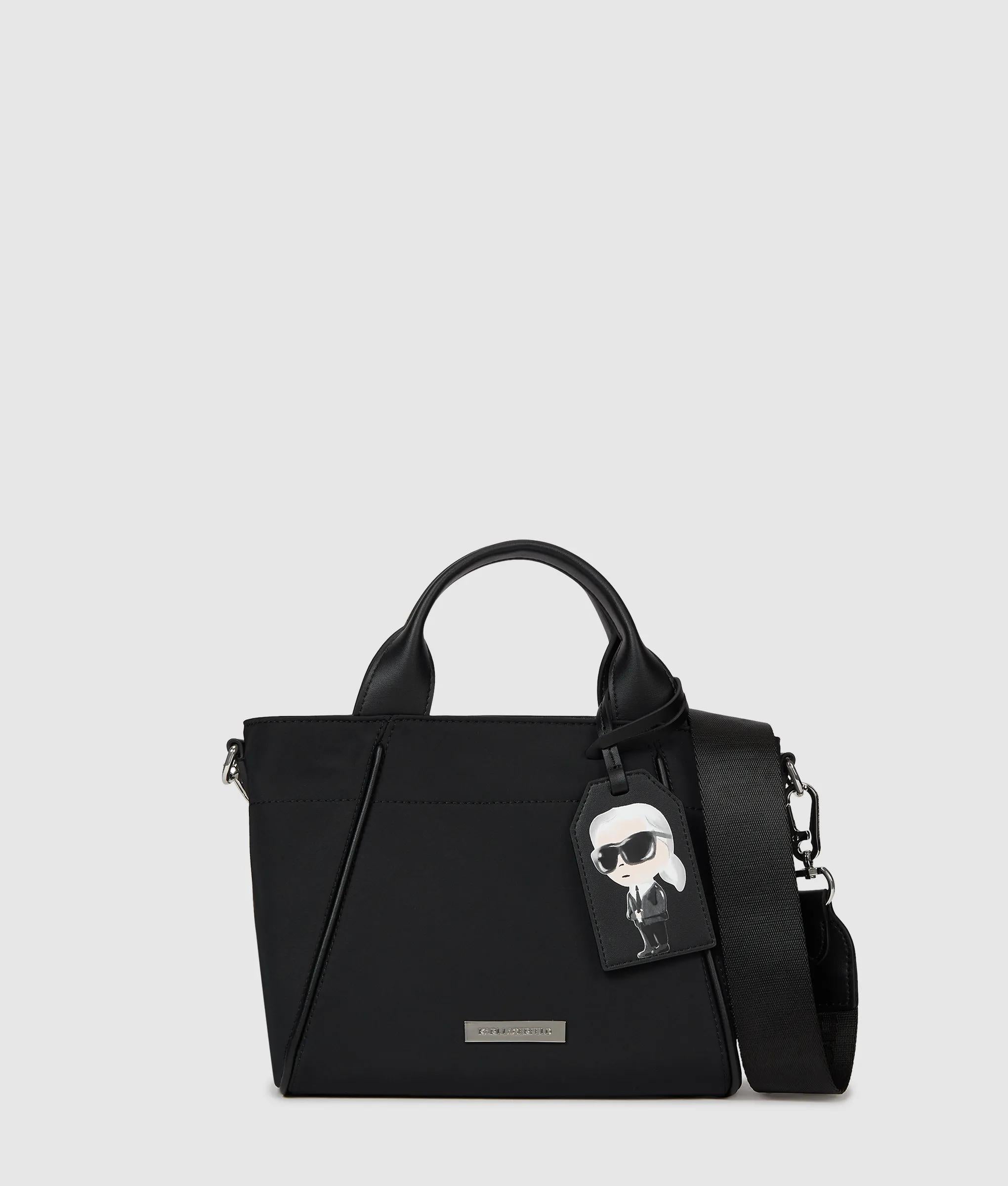 KarlLagerfeld Ikon Nylon Small Tag Tote Bag Black