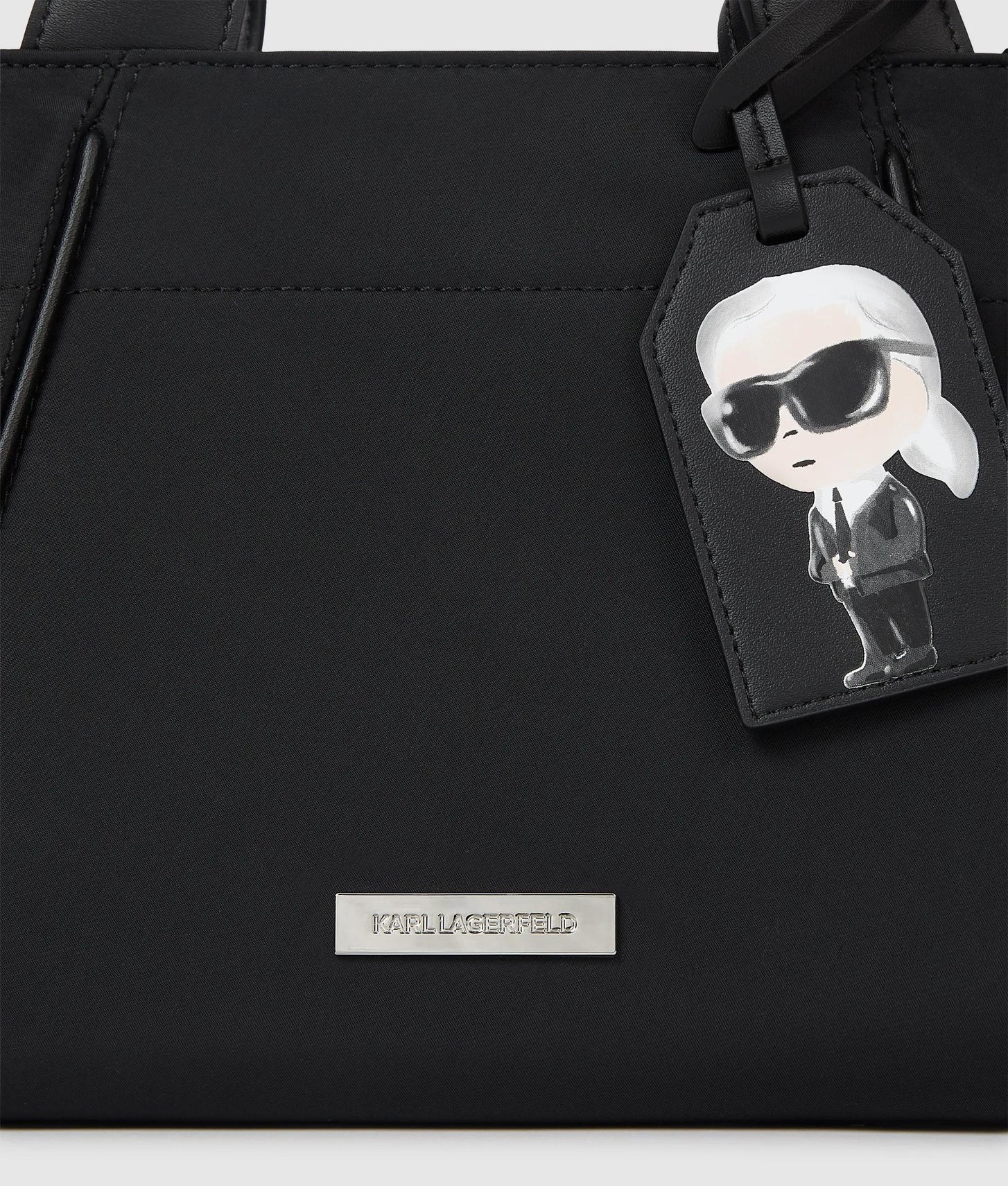 KarlLagerfeld Ikon Nylon Small Tag Tote Bag Black