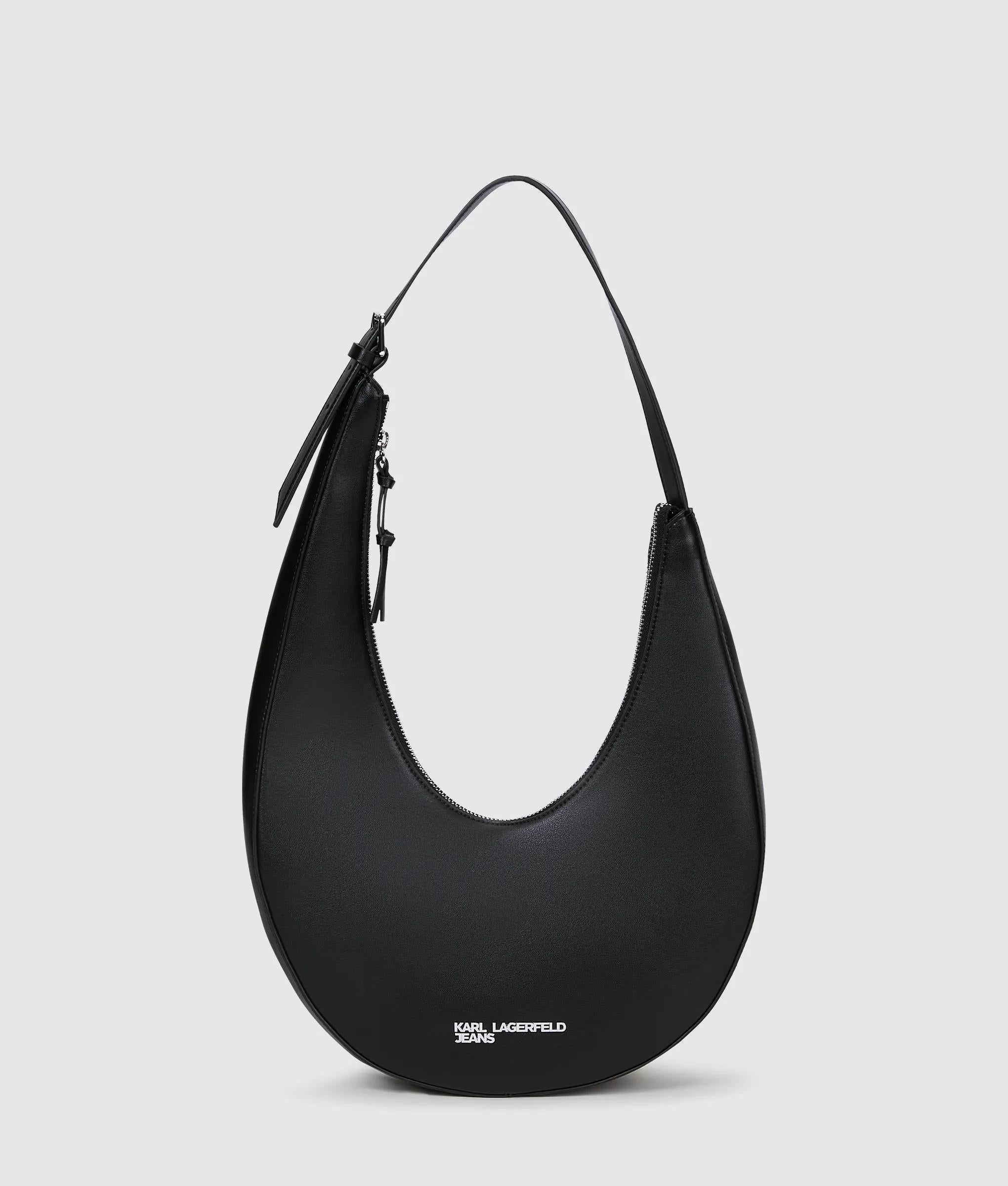 KarlLagerfeld Rounded Leather Hobo Bag Black