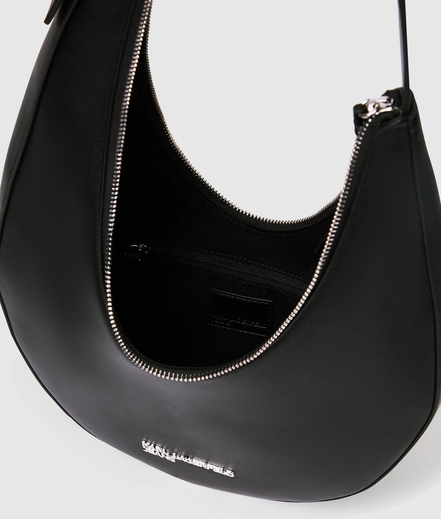 KarlLagerfeld Rounded Leather Hobo Bag Black