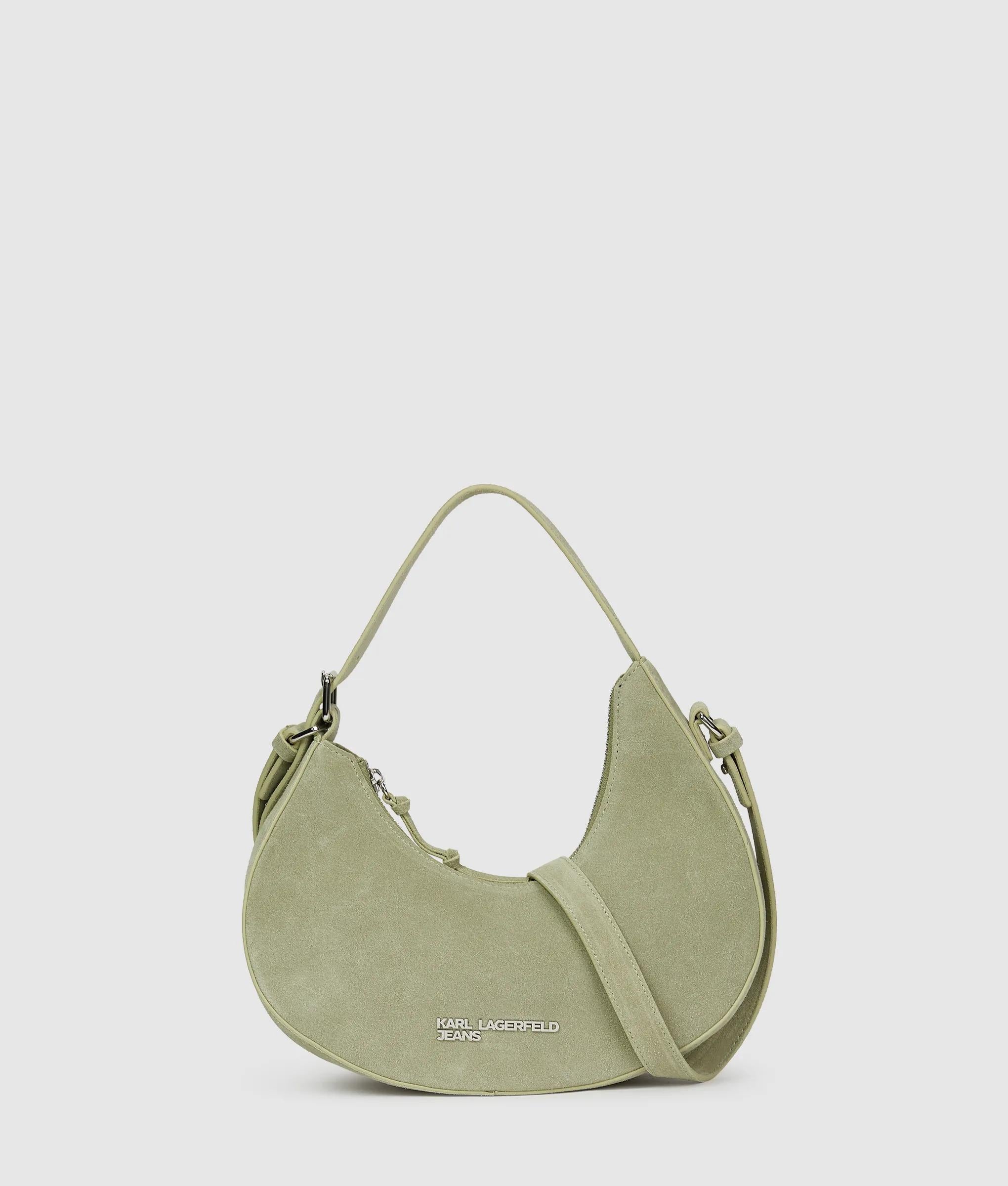KarlLagerfeld Rounded Suede Top Handle Bag Tea
