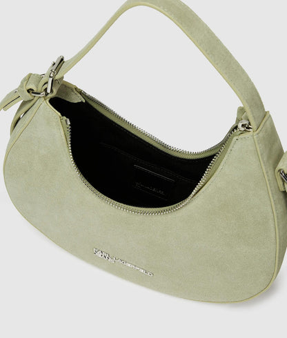 KarlLagerfeld Rounded Suede Top Handle Bag Tea