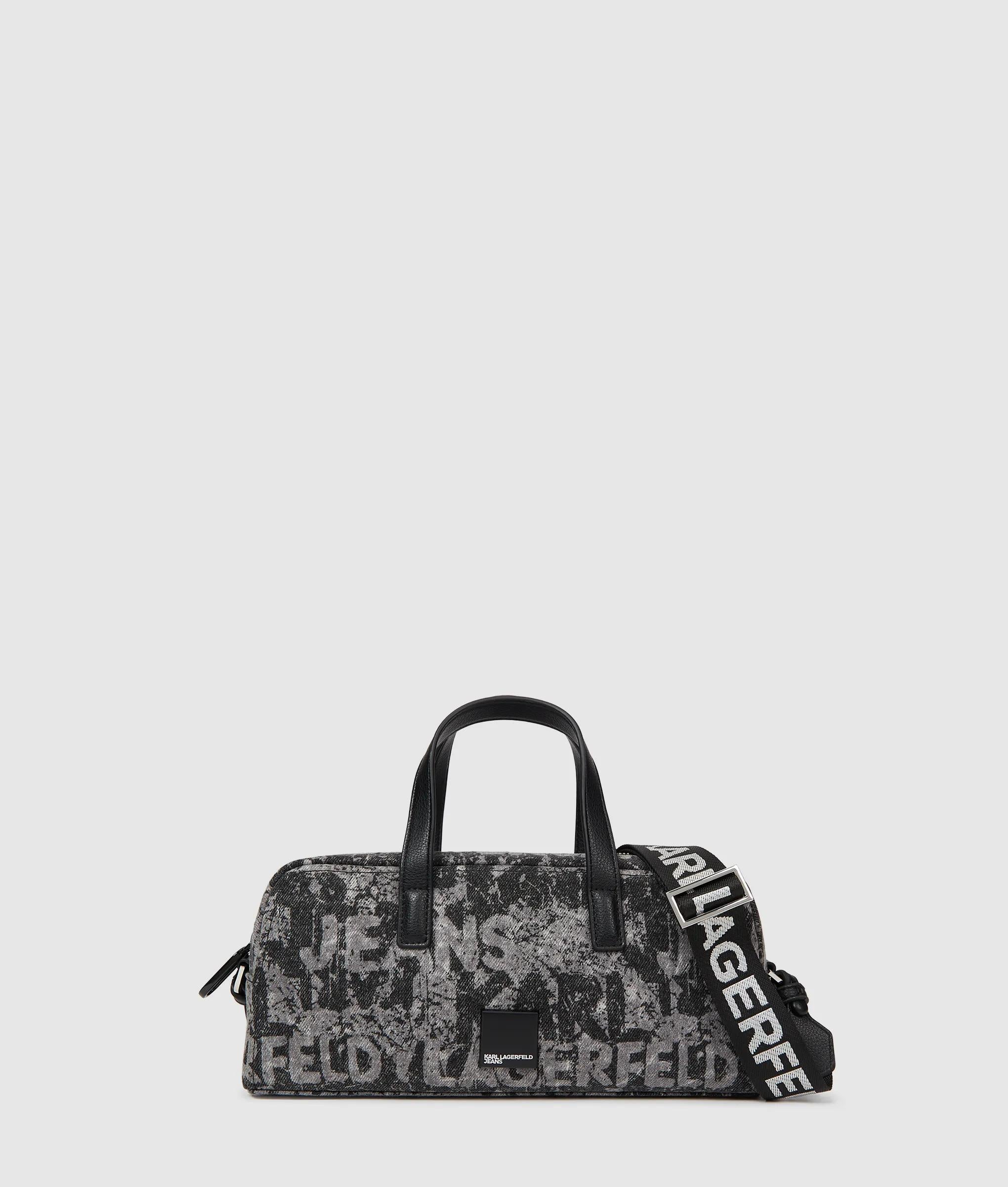 KarlLagerfeld Denim Graphic Print Bowling Bag All Over Print Textured Logo Denim