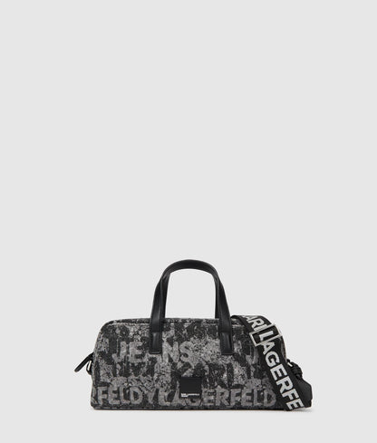 KarlLagerfeld Denim Graphic Print Bowling Bag All Over Print Textured Logo Denim