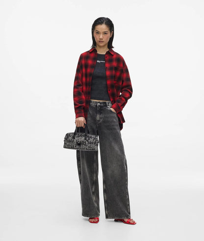 KarlLagerfeld Denim Graphic Print Bowling Bag All Over Print Textured Logo Denim