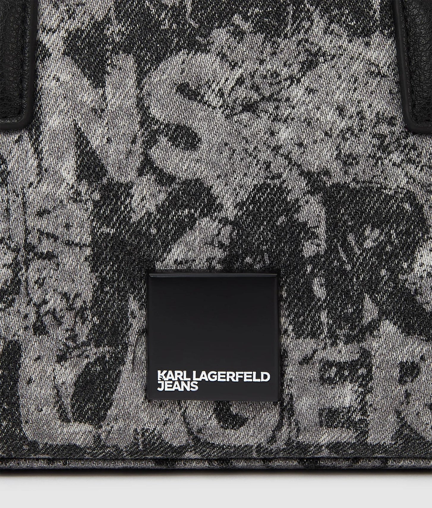 KarlLagerfeld Denim Graphic Print Bowling Bag All Over Print Textured Logo Denim