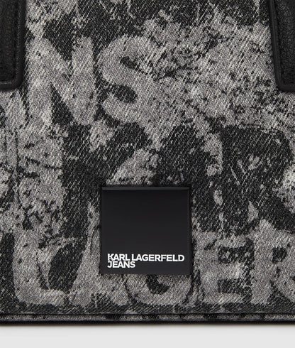 KarlLagerfeld Denim Graphic Print Bowling Bag All Over Print Textured Logo Denim