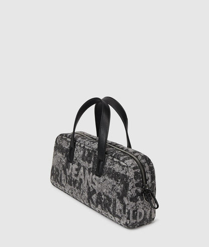 KarlLagerfeld Denim Graphic Print Bowling Bag All Over Print Textured Logo Denim