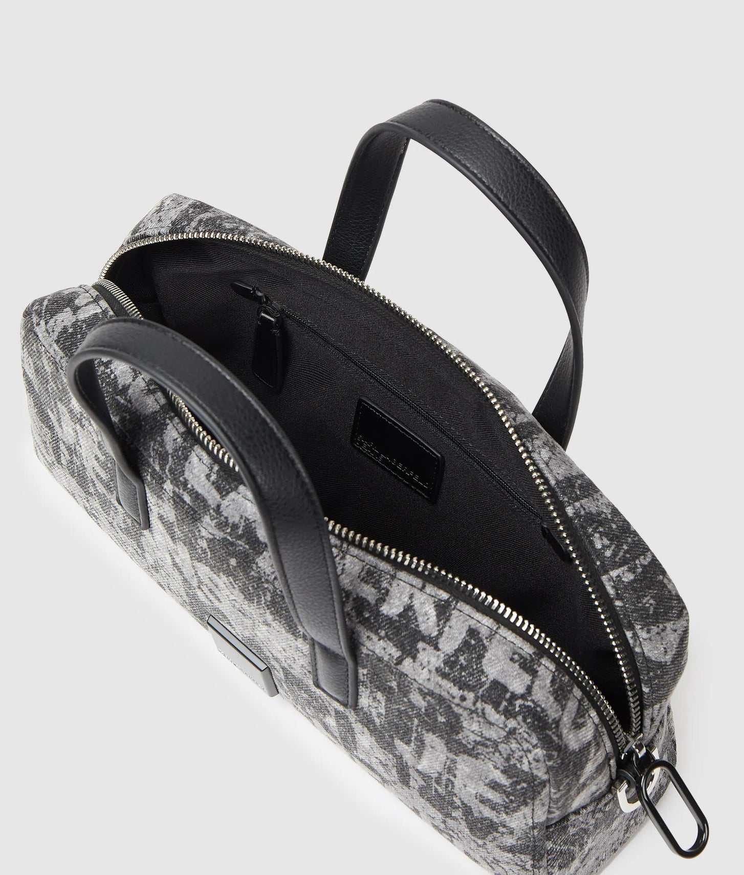 KarlLagerfeld Denim Graphic Print Bowling Bag All Over Print Textured Logo Denim