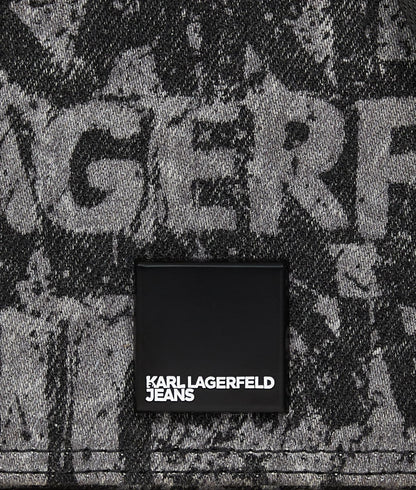 KarlLagerfeld Denim Graphic Print Camera Bag All Over Print Textured Logo Denim