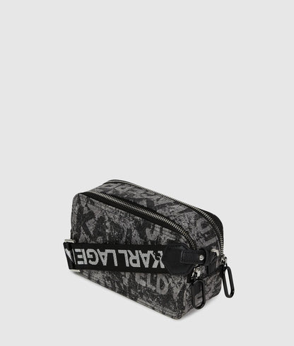 KarlLagerfeld Denim Graphic Print Camera Bag All Over Print Textured Logo Denim