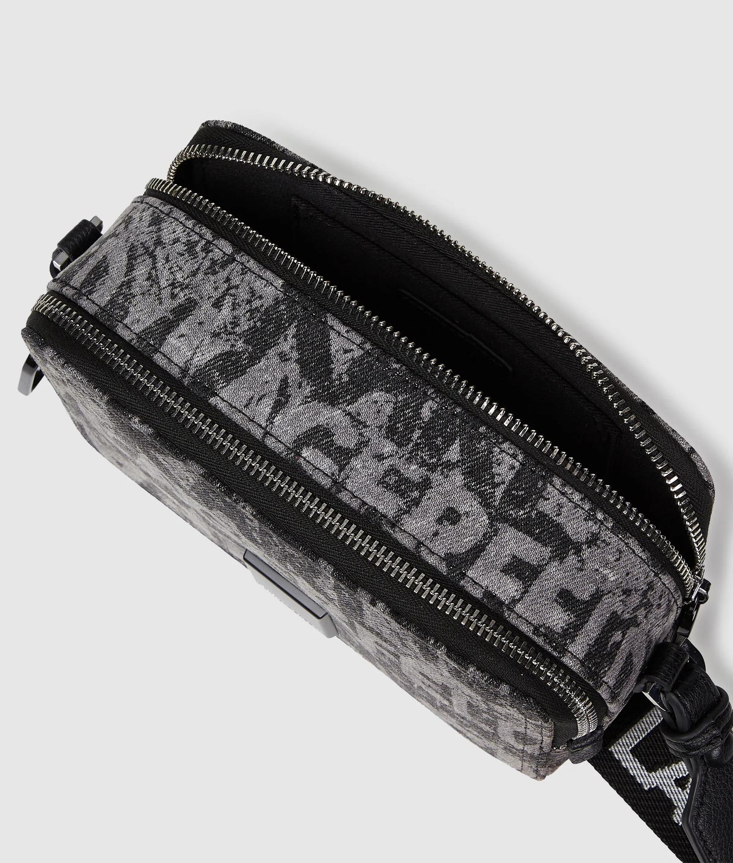 KarlLagerfeld Denim Graphic Print Camera Bag All Over Print Textured Logo Denim