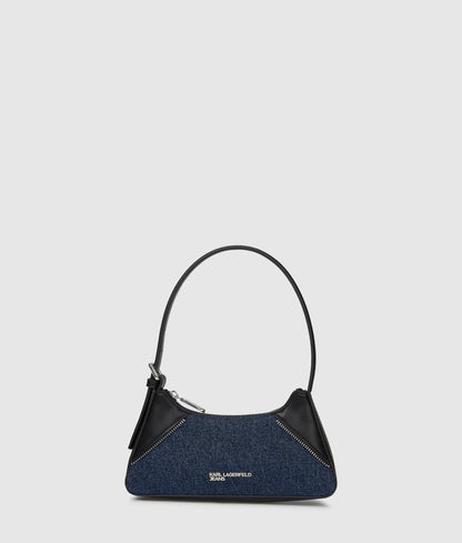 KarlLagerfeld Rebel Denim And Faux-Leather Shoulder Bag Washed Dark Blue-Black