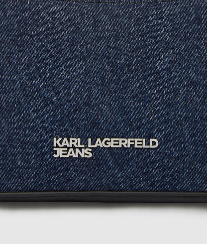 KarlLagerfeld Rebel Denim And Faux-Leather Shoulder Bag Washed Dark Blue-Black