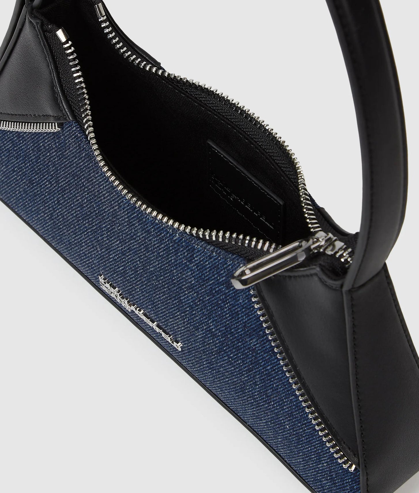 KarlLagerfeld Rebel Denim And Faux-Leather Shoulder Bag Washed Dark Blue-Black
