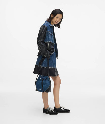 KarlLagerfeld Rebel Denim And Faux-Leather Bucket Bag Washed Dark Blue-Black