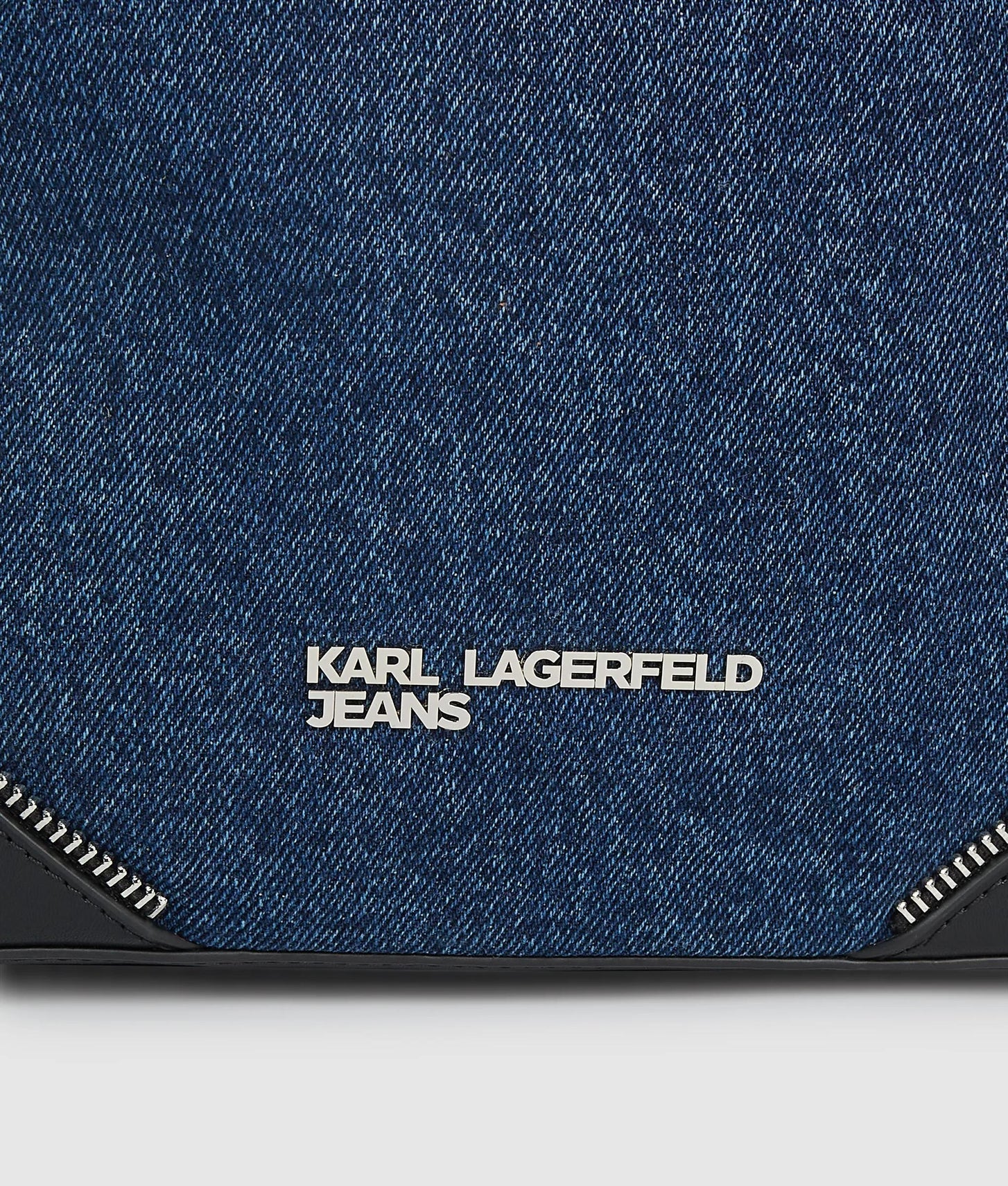 KarlLagerfeld Rebel Denim And Faux-Leather Bucket Bag Washed Dark Blue-Black