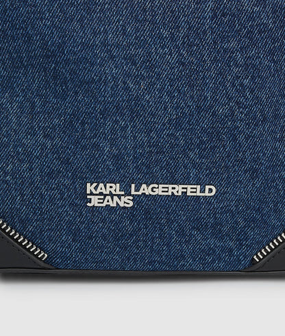KarlLagerfeld Rebel Denim And Faux-Leather Bucket Bag Washed Dark Blue-Black