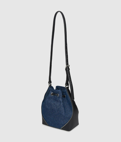 KarlLagerfeld Rebel Denim And Faux-Leather Bucket Bag Washed Dark Blue-Black