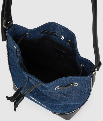 KarlLagerfeld Rebel Denim And Faux-Leather Bucket Bag Washed Dark Blue-Black