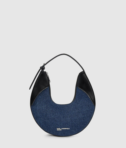 KarlLagerfeld Rebel Denim And Faux-Leather Hobo Bag Washed Dark Blue-Black